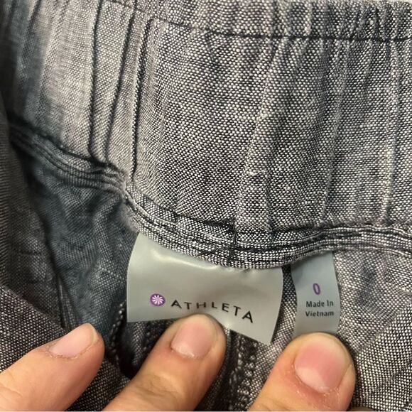 ATHLETA 100% LINEN ANKLE CROP CAPRI PANTS WOMEN’S SIZE 0 GRAY HEATHERED POCKETS - Picture 9 of 16